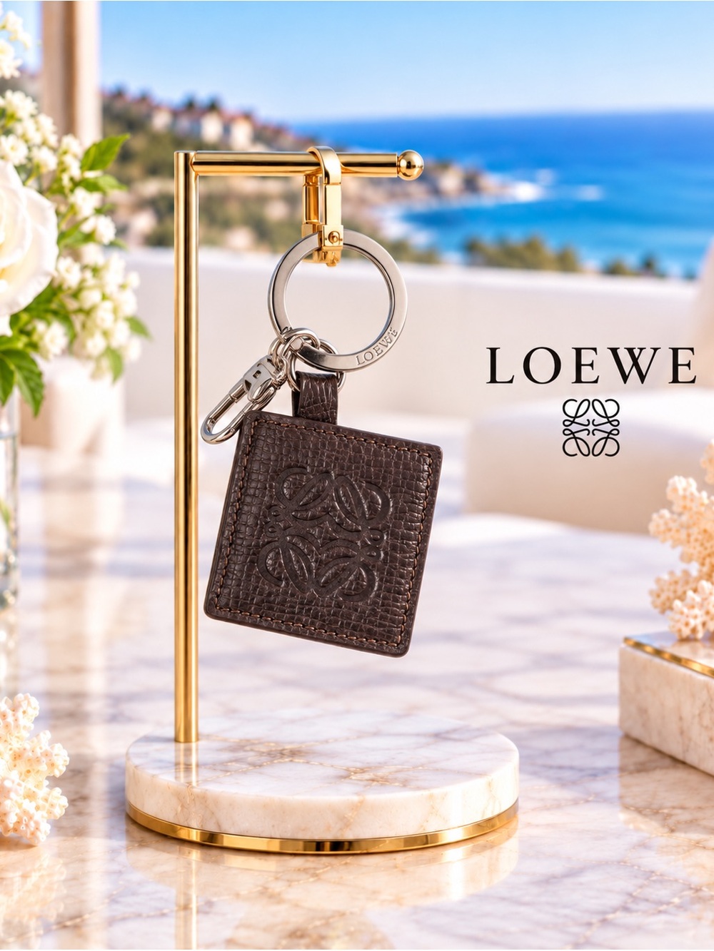 Loewe Dark Brown Leather Keyring/Keychain